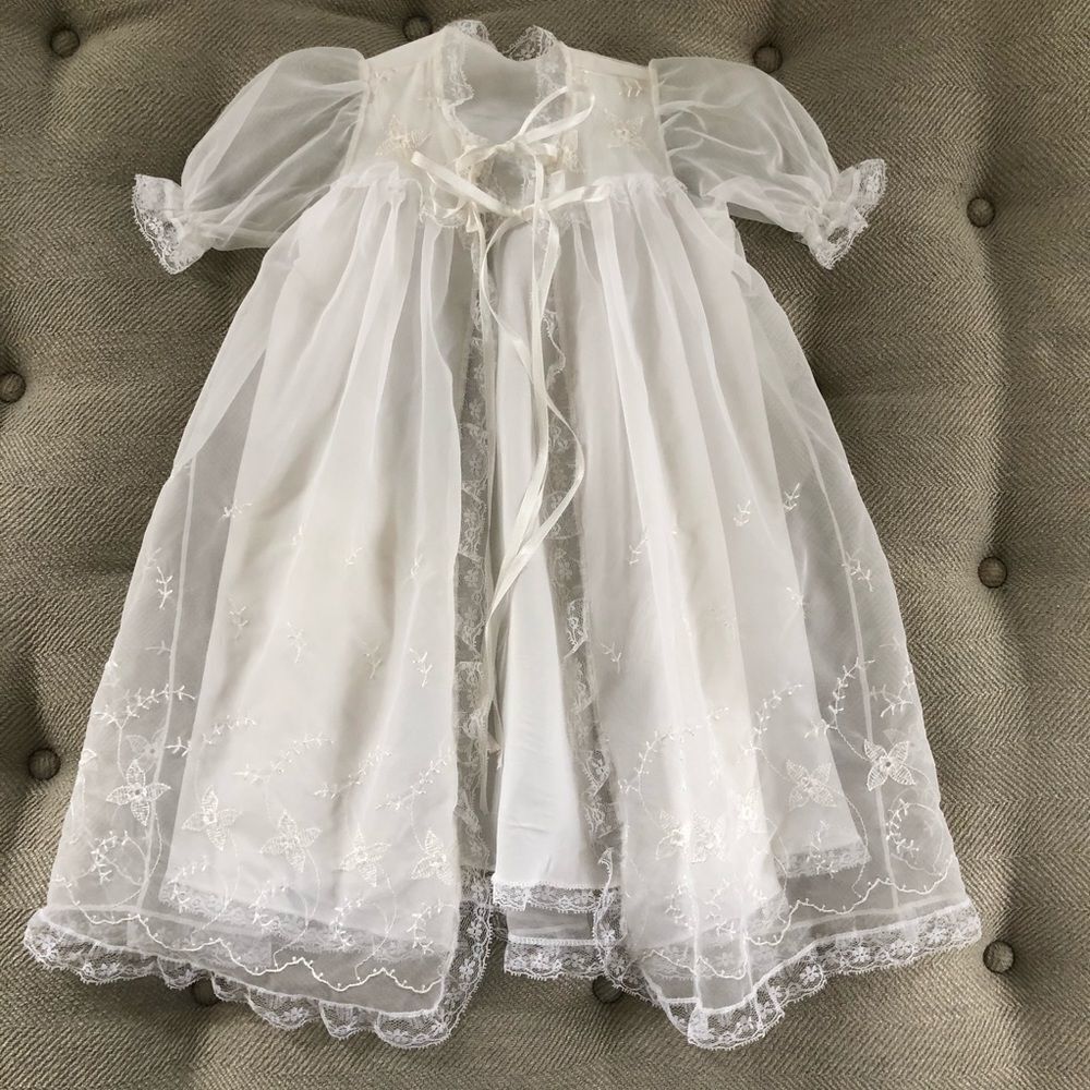 Vintage Christening Gown Open Front Tie Neck Flexible Infant Size